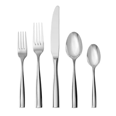 FORTESSA Lucca 18/10 Stainless Steel Flatware, 20 Piece Place Setting With Table Knives, Forks and Spoons (Service For 4), Dishwasher Safe, Polished