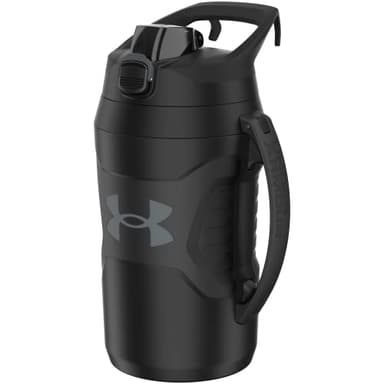 Under Armour Half Gallon Water Bottle Insulated, 64oz Insulated Water Bottle with Handle, Fence Hook, Leak Resistant, for Baseball, Football & More, Black/Black