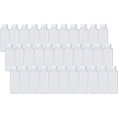 16 Oz Empty Plastic Juice Bottles with Tamper Evident Caps – 33 Pack Drink Containers - Great for Homemade Juices, Milk, Smoothies, Tea and Other Beverages - Food Grade BPA Free
