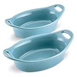 Rachael Ray Ceramics Au Gratin Set, Oval, Two 12-ounce, Agave Blue