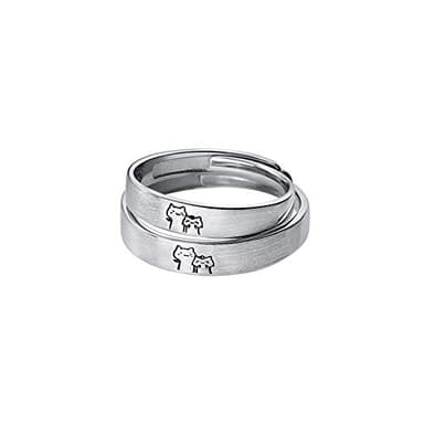 Kokoma Lovely Cat His & Hers Couple Rings S925 Sterling Silver Adjustable Anniversary Promise Wedding Ring Engagement Finger Bands Endless Love Matching Ring Set Jewelry Gifts for Women Men