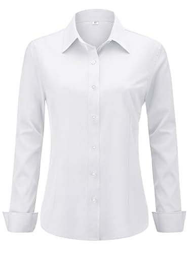 hearain White Long Sleeve Shirts for Women Dress Shirt Womens Button Up Blouse Down Ladies Collared Wrinkle Free Dressy Blouses White Size XL