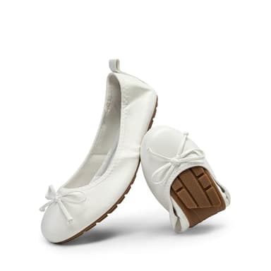 DREAM PAIRS Women's Flats, Foldable Ballet Flats for Women, Bowknot Round Toe Comfort Light Weight Slip-On Dress Shoes White Size 9 SDFA2409W