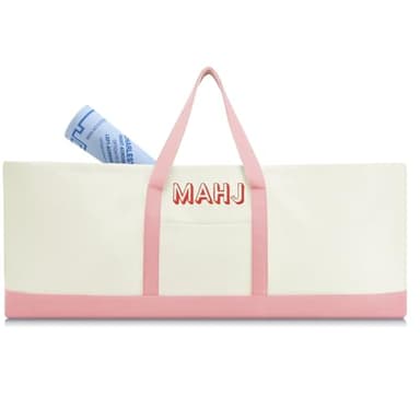 Sunnymove Mahjong Bag for Tiles and Racks Empty American Mahjong Tiles Carrying Tote 31.5 x 12 x 4 Inches Canvas Tile Games Accessories Gifts for Card Pushers Rack Mat Carrying, Case Only(Pink)