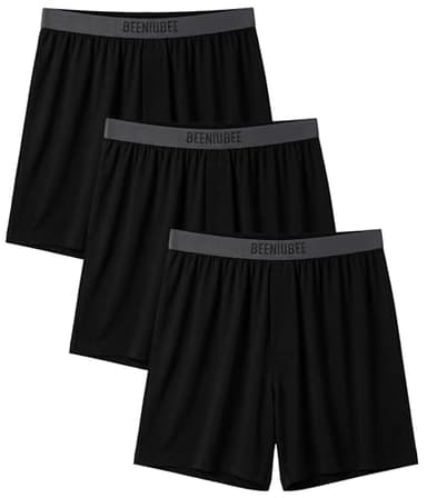 BEENIUBEE Men's Merino Wool Underwear, Long leg Loose Fit Boxers, Breathable Soft Moisture Wicking Odor Resistant Underwear with Elastic Waistband 3 Pack (Black, L)