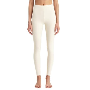 Lands' End Women’s Thermaskin Lightweight Baselayer Legging – Full Length Thermal Pant with Heat-Generating Fabric, Ivory, Small