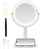 MOMOKUBA Makeup Mirror with Lights, Double Sided 1x/20x Magnifying Mirror with Light, Rechargeable 3 Color Lights and Adjustable Brightness, 360° Rotation Detachable Comes with Tweezer(White)