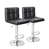 Homall Bar Stools Modern PU Leather Adjustable Swivel Barstools, Armless Hydraulic Kitchen Counter Bar Stool Extra Height Square Island Barstool with Back Set of 2 (Leather, Black)