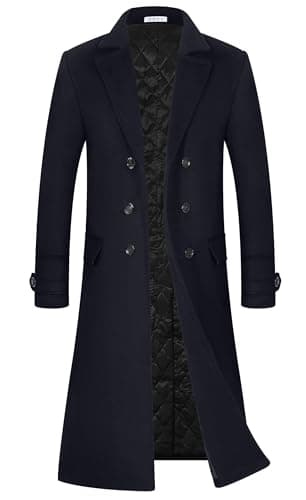 APTRO Men's Full Length Wool Trench Coat Fleece Lining Double Breasted Overcoat 1818 Navy M