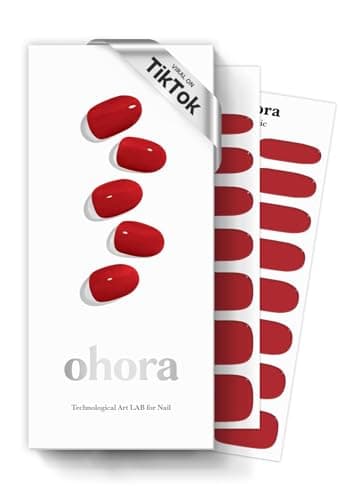 ohora Semi Cured Gel Nail Strips (N Addict) - Works with Any Lamps, Salon-Quality, Long Lasting, Easy to Apply & Remove - Includes 2 Prep Pads, Nail File & Wooden Stick