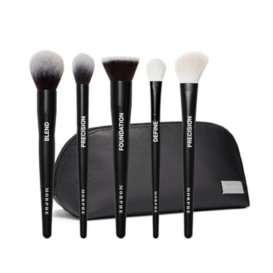 Morphe Face The Beat Makeup Brushes - 5 Piece Makeup Brush Set with Foundation, Blush, Contour & Blending Brushes - Made with Synthetic Bristles & Includes Makeup Brush Case (5 Count)