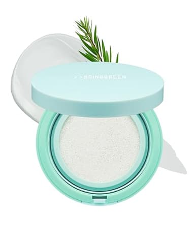 BRING GREEN Tea Tree CICA Facial Sun Cushion SPF 50+ PA++++ | Korean Mineral Sunscreen for Face | Non-Nano, Reef-Safe, Redness Correcting with Zinc Oxide | Travel Size Sun Protection