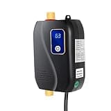 Mini Tankless Water Heater Electric for Under Sink, Instant On Demand Hot Water Heater 110V 3000W with Digital Display, Kitchen, Bathroom, Camping, Black