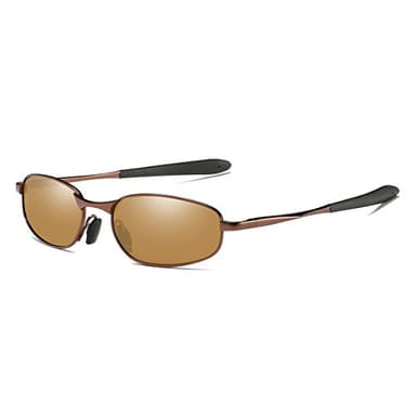 ZHILE Polarized Sunglasses Rectangular Wrap Metal Frame UV400 Protection (Brown, 53)
