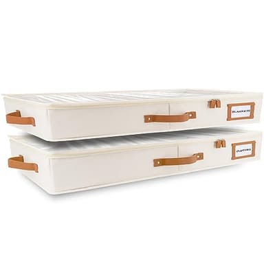 HOMELUX THEORY 2pc Low Profile Under Bed Storage Containers, Thin Under Couch Storage Organizer with Bins & Lids, Underbed Storage Box Ideal for Seasonal Clothes, Blankets, Fabric & Shoes (Ivory)