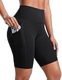 CRZ YOGA Women's Butterluxe Biker Shorts 8 Inches - High Waisted Side Pockets Workout Yoga Volleyball Buttery Soft Black Large