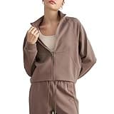 altiland Women's Full Zip Workout Running Yoga Jackets, Lightweight Scuba Sweatshirt with Pockets(Mocha Brown,S)