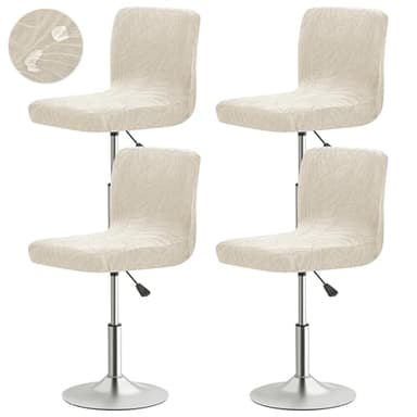 Gollense Stretch Bar Stool Covers with Backs, 4 Pack Water Resistant Jacquard Pub Counter Dining Chair Covers, Square Swivel Barstool Seat Slipcover with Elastic Bottom (Beige)