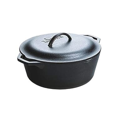 Lodge 7-Quart Cast Iron Dutch Oven – Made in USA, Pre-Seasoned, PFAS-Free & Non-Toxic, Heat-Treated, Induction Compatible, Self-Basting Lid, Durable Multi-Use Cooking Pot for Oven to Table
