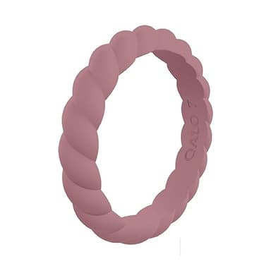 QALO Women's Rubber Silicone Ring, Twist Stackable Rubber Wedding Band, Breathable, Durable Engagement Silicone Ring, 3.3mm Wide 2mm Thick, Mauve, Size 6