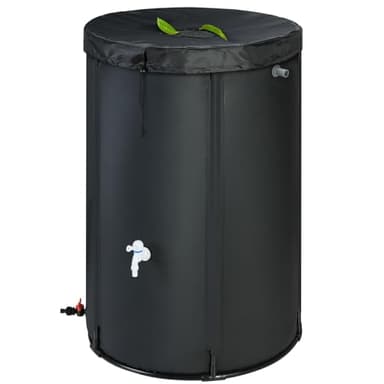 Rihogar 100 Gallon Rain Barrel Water Tank - Portable Collapsible Rain Water Collection Barrel - Large Water Storage Tank - Stable Water Barrels Rain Catcher with Spigot Overflow Kit, Black