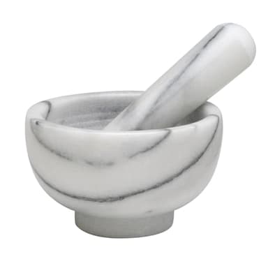 HIC Kitchen Mortar and Pestle Set, Solid Carrara Marble, 3.8-Inch, Spice Herb Grinder, Pill Crusher, Nut Butter Maker