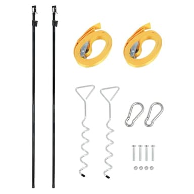 HUAALIUCHE RV Awning Tie Down Kit with Angled Support & Yellow Straps, Heavy Duty Adjustable Awning Support Poles for Campers, Universal Awning Stabilizer System (2 Pack)