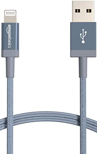Amazon Basics USB-A to Lightning Cable, Apple MFi Certified, Nylon Braided Cord, Fast Charging, Durable, Sturdy, 3 Foot, Dark Gray