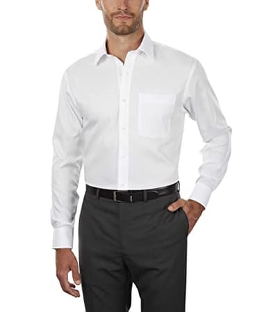 Tommy Hilfiger Men's Dress Shirt Regular Fit Non Iron Solid, White, 17.5" Neck 34"-35" Sleeve