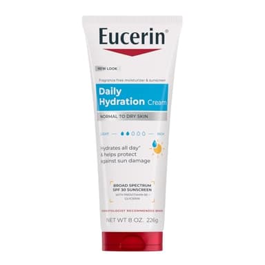 Eucerin Daily Hydration Broad Spectrum SPF 30 Sunscreen Body Cream for Dry Skin, Fragrance Free Sunscreen Moisturizer, 8 Oz Tube