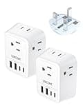 LENCENT 2 Pack US to UK Ireland Travel Plug Adapter, Foldable Grounded Type G Converter with 4 Outlet, 4 USB Charger(2 Type C)Adaptor, USA to Dubai Scotland British London England HongKong Irish Qatar