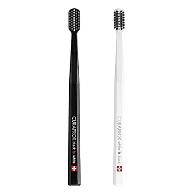 Curaprox Toothbrush Duo – for Adults | Stylish Black & White Ultra-Soft toothbrushes | Whitening-Friendly | Black/White | 2-Pack