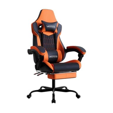 WOTSTA Gaming Chair with Footrest, High Back Gaming Chairs PVC Leather Ergonomic Gamer Chair with Adjustable Headrest Lumbar Support Racing Style Video Gaming Chair for Office/Home (Black Orange)