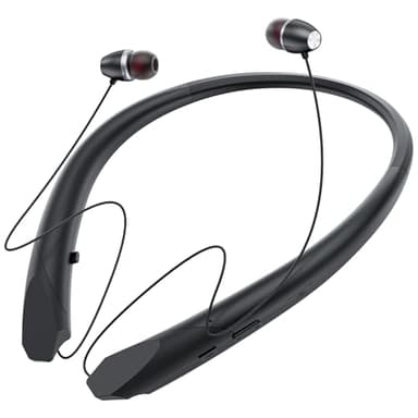 Neckband Bluetooth Headphones, Retractable Headset Wireless Bluetooth Earbuds with Microphone, IPX5 Sweatproof, Stereo Noise Cancelling Earphones, Vibration Alerts for Running Workout Sports (black)