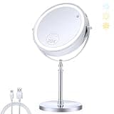 MIYADIVA Lighted Makeup Mirror, 20X Magnifying Mirror with Light, Double Sided Makeup Mirror with 20X/1X Magnification, 360°Rotation, 3 Colors Brightness Adjustable Vanity Mirror with 42 LEDs, 2000mAh
