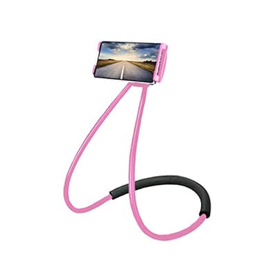 Chapter Seven Universal Smart Mobile Phone Stand,Hanging on Neck Cell Phone Mount Holder, Flexible Lazy Bracket DIY Free Rotating for Multiple Functions (Black) (Pink)