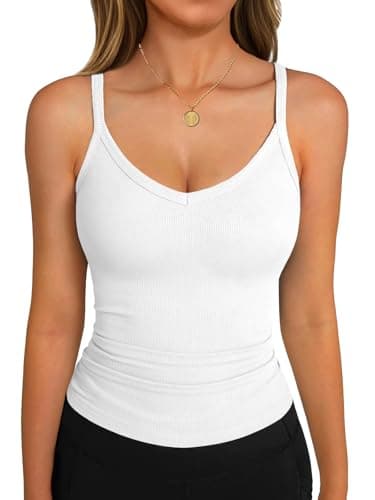 GKBK Tank Tops for Women Spaghetti Strap Ribbed Camisole Tops 2026 Slim Fitted V-Neck Soft Basic Layering Shirts White XL