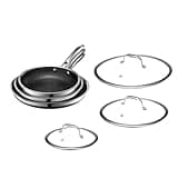 HexClad Hybrid Nonstick 6-Piece Fry Pan Set, 8, 10, and 12-Inch Frying Pans with Tempered Glass Lids, Stay-Cool Handles, Dishwasher-Friendly, Induction-Ready, Compatible with All Cooktops