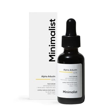 Minimalist Alpha Arbutin 02% Serum | For Dark Spots & Hyperpigmentation | Reduces Blemishes, Acne Marks & Tanning with Hyaluronic Acid & Butylresorcinol(23x more potent than Kojic Acid) | 1FL OZ/30 ml