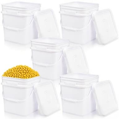 Peohud 5 Pcs 3.2 Gallon Food Grade Bucket with Lid, Square Plastic Pail with Handle for Storing Dry Food, Beans, Flour, Paint, Camping, Fishing