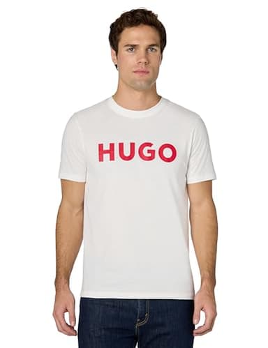 HUGO Boss Mens Print Logo Short Sleeve T-Shirt T Shirt, White, Medium US