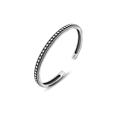 Irideket Vintage Sterling Silver Cuff Bracelet Bangle, Adjustable Silver Bangle with Carved Dot Design Handcrafted Vintage Silver Jewelry for Women