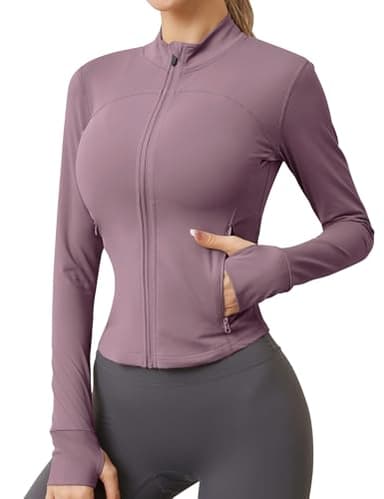 AKEWEI BBL Jacket Set Pink Workout Stretchy Gym Tight Running Clothes for Women With Pockets Purple M
