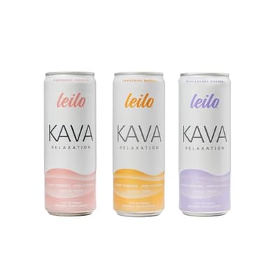 Leilo | Kava Powered Sparkling Relaxation Drink | Classic Variety-Pack - Includes: Raspberry Hibiscus, Tangerine Mango, Blackberry Orange | 12 fl oz Cans (Pack of 12)