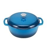 Amazon Basics Cast Iron Dutch Oven Pot with Lid, Enameled, Round, Dual Handles, Heavy-Duty, Small, 4.3-Quart, Blue