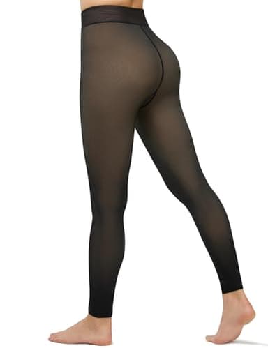 Fleece Lined Tights Footless Women Sheer Warm Pantyhose Leggings Toeless Fake Translucent Thermal Thick Winter No Feet Tights Black