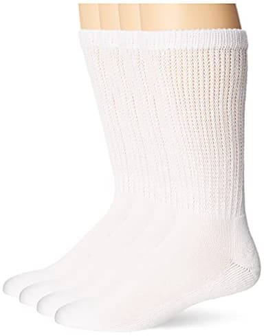 MediPeds unisex-adult Cotton and Poly Blend Crew Socks With Non-Binding Top and Cushion, 4-Pairs, White (4-pairs), Shoe Size: Men's 7-12; Women's 10-13