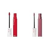 MAYBELLINE Super Stay Matte Ink Liquid Lipstick Makeup Long Lasting High Impact Color Up to 16H Wear Shot Caller Bright Pinky Red and Lover Mauve Neutral 1 Count Each