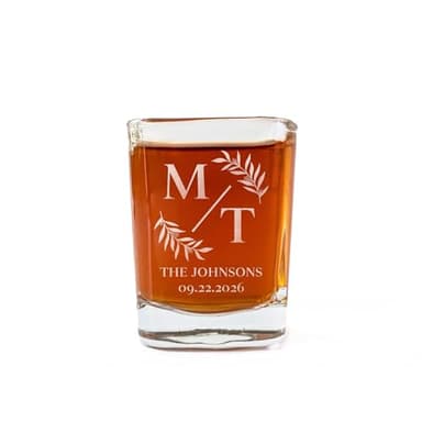 Custom Wedding Shot Glasses - Personalized Glass Favors for Guests, Bulk Engagement Party Supplies, Table Decor - Single Glass