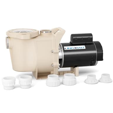 LINGXIAO Single Speed Pool Pump, High Flow Self Primming Pool Pump Inground, 115V/230V, Low Noise Swimming Pool Pump In/Above Ground with Filter Basket and 2"/1.5" Fittings (1.5HP, 6815GPH)
